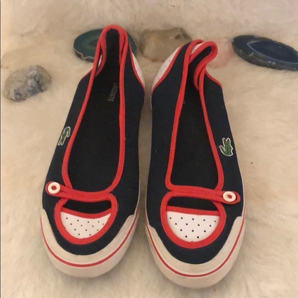 Lacoste Mouette Navy Blue and Red Slip-On Ballet Flats 7.5